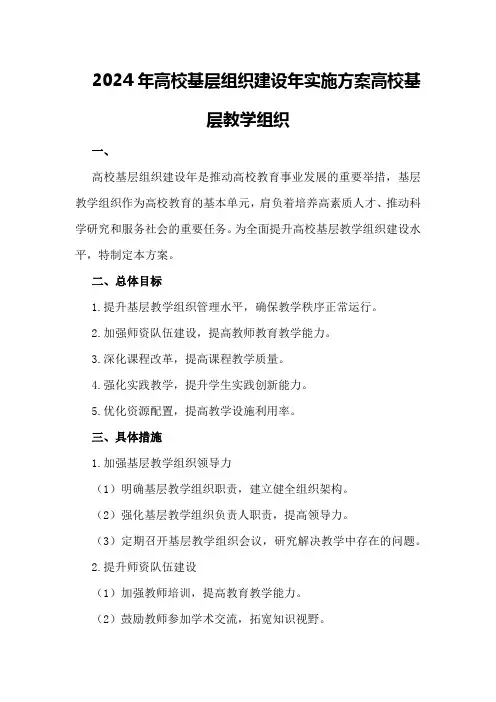 2024年高校基层组织建设年实施方案高校基层教学组织