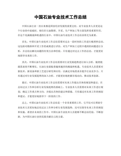 中国石油专业技术工作总结