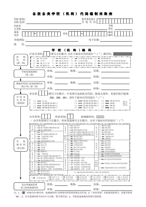 各级各类学校(机构)代码编制采集表