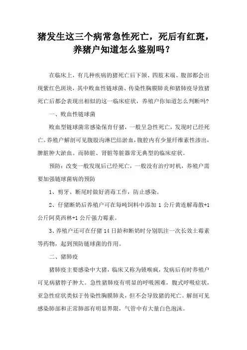 猪发生这三个病常急性死亡，死后有红斑，养猪户知道怎么鉴别吗？