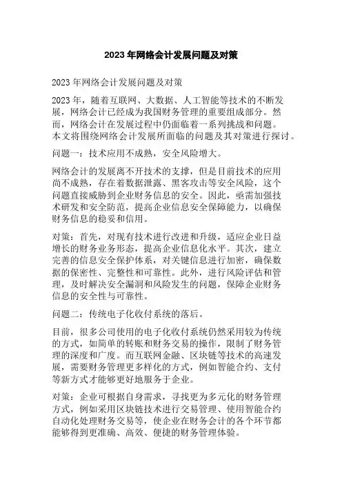 2023年网络会计发展问题及对策