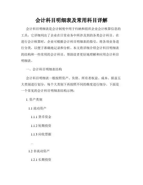 会计科目明细表及常用科目详解