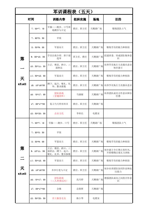军训课时安排