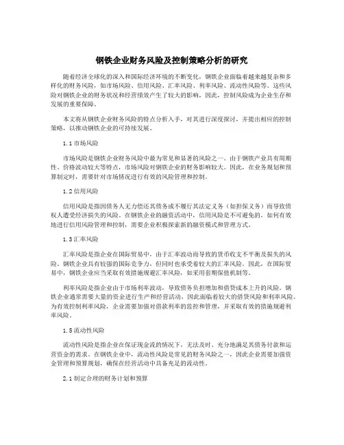 钢铁企业财务风险及控制策略分析的研究