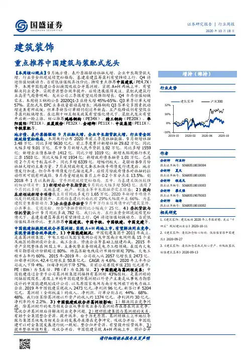 建筑装饰行业周报：重点推荐中国建筑与装配式龙头