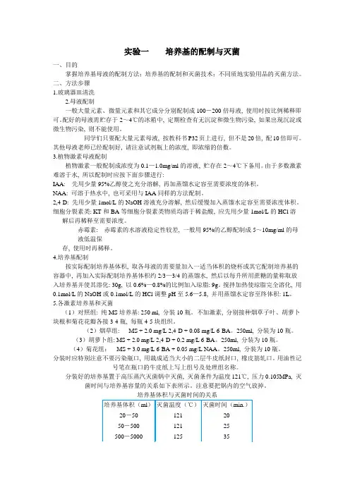 组培实验一    培养基的配制与灭菌