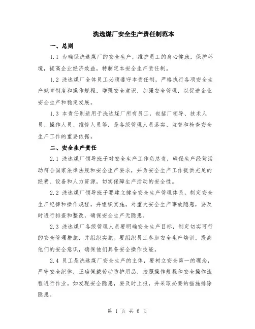 洗选煤厂安全生产责任制范本（2篇）