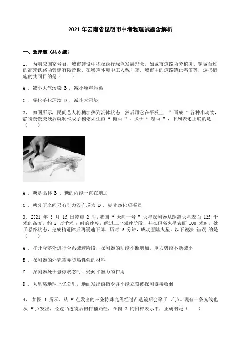 2021年云南省昆明市中考物理试题含解析