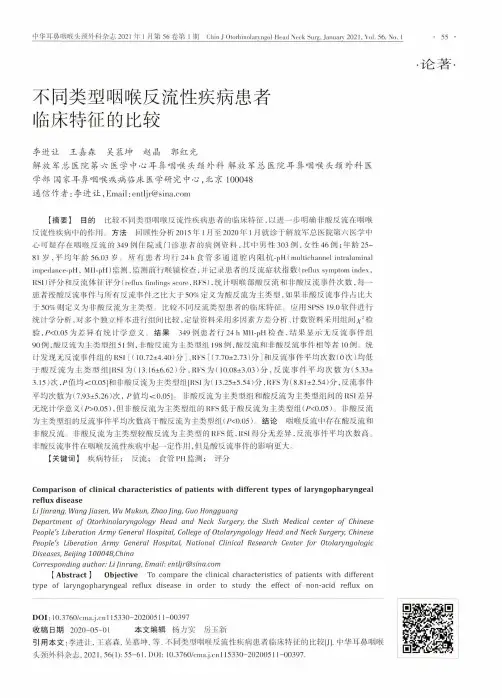 不同类型咽喉反流性疾病患者临床特征的比较