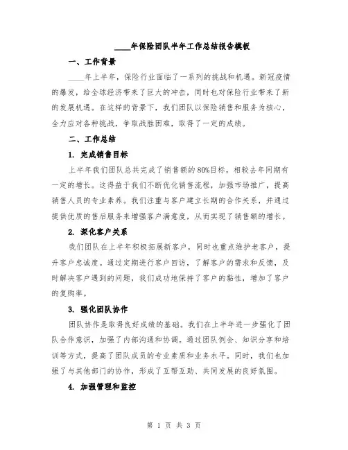 2024年保险团队半年工作总结报告模板