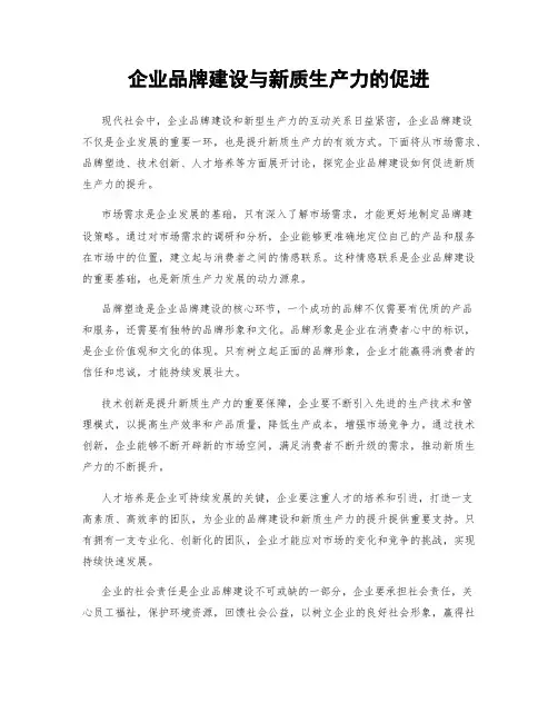 企业品牌建设与新质生产力的促进