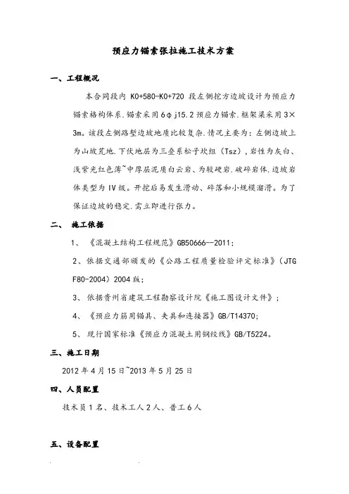 预应力锚索张拉计算书(手动张拉)