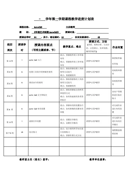 《Auto CAD》教学计划进度表