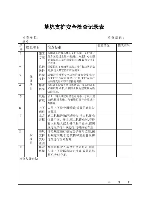 深基坑检查记录表【范本模板】
