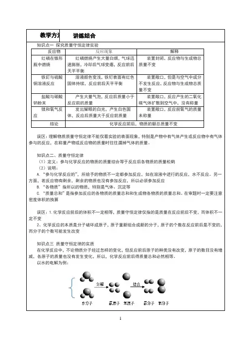 初三化学化学方程式教案和练习