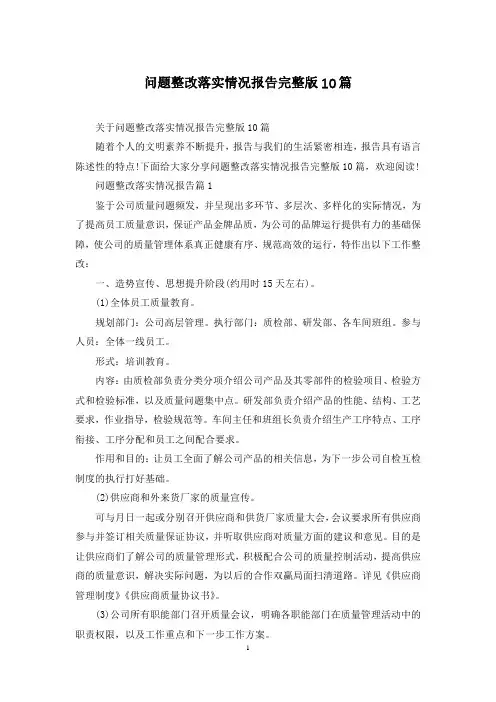 问题整改落实情况报告完整版10篇