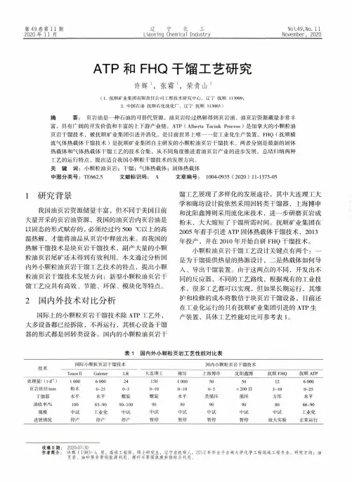 ATP和FHQ干馏工艺研究