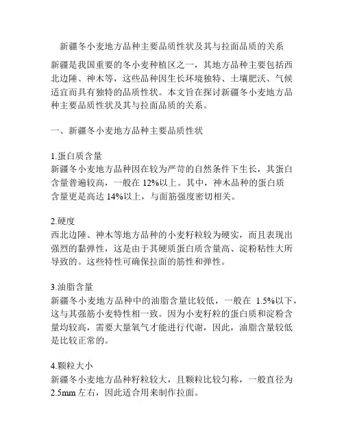 新疆冬小麦地方品种主要品质性状及其与拉面品质的关系