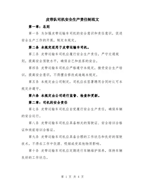 皮带队司机安全生产责任制范文