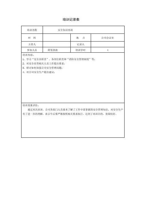 安全管理知识培训记录、签到表