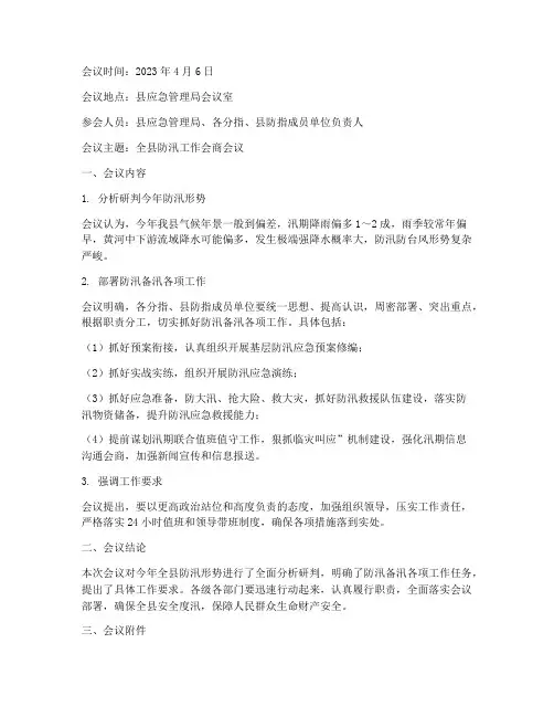 县应急局防汛预案会议纪要