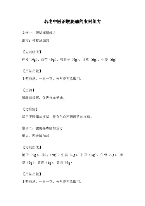 名老中医治腰腿痛的案例组方