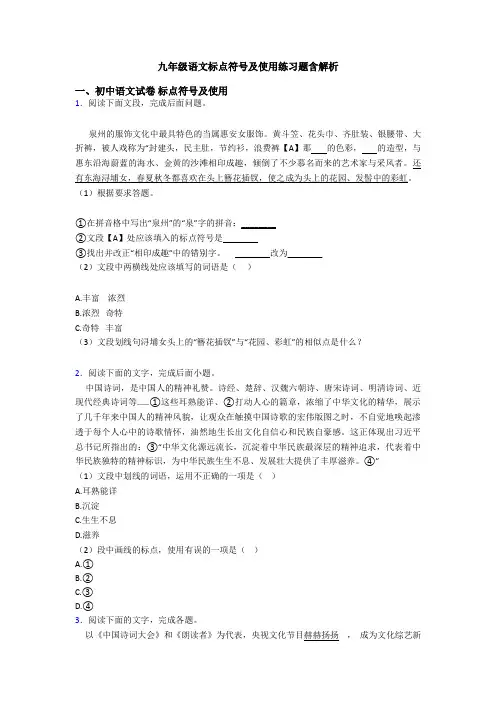 九年级语文标点符号及使用练习题含解析