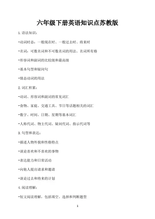 六年级下册英语知识点苏教版