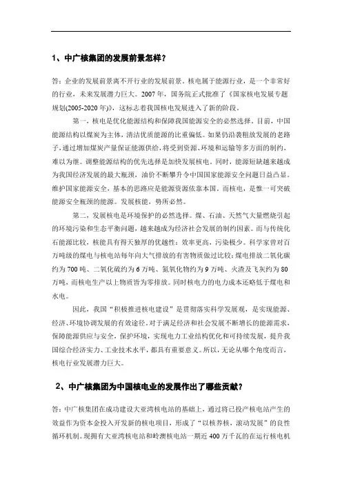 中广核面试准备的问题