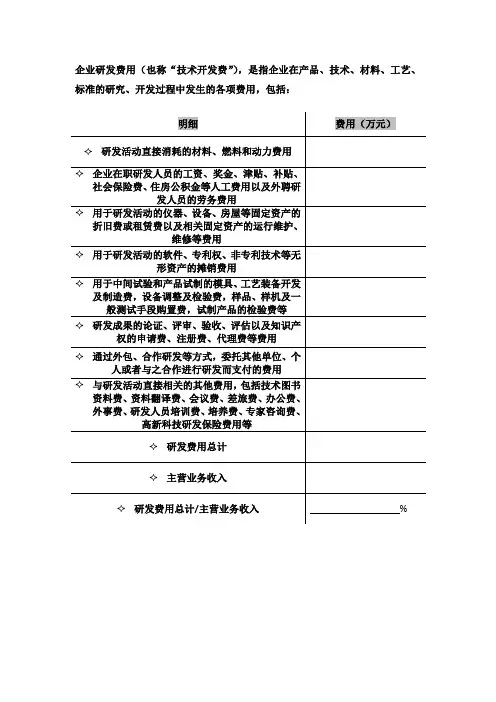 研发开发经费明细