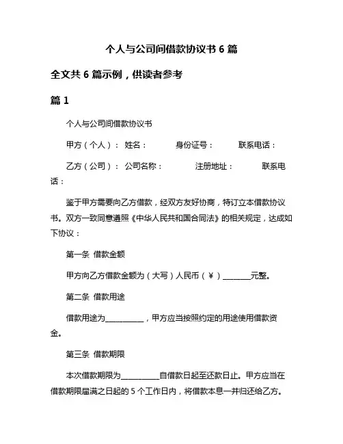 个人与公司间借款协议书6篇