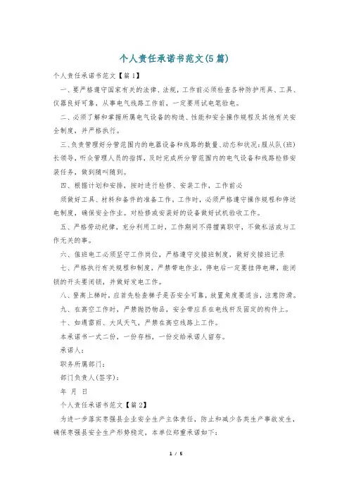个人责任承诺书范文(5篇)