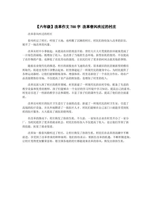 【六年级】改革作文700字 改革春风吹过的村庄