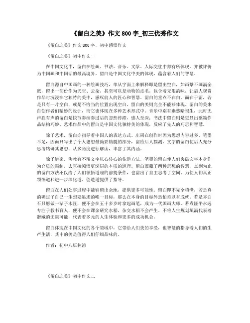 《留白之美》作文800字_初三优秀作文