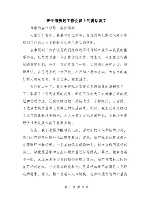 在全市规划工作会议上的讲话范文