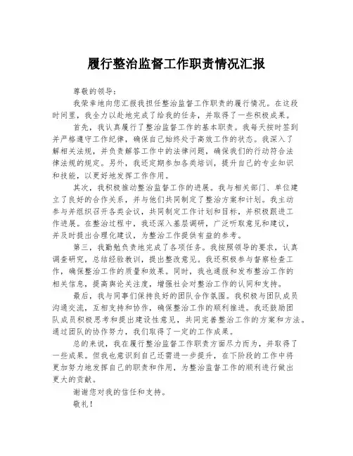 履行整治监督工作职责情况汇报