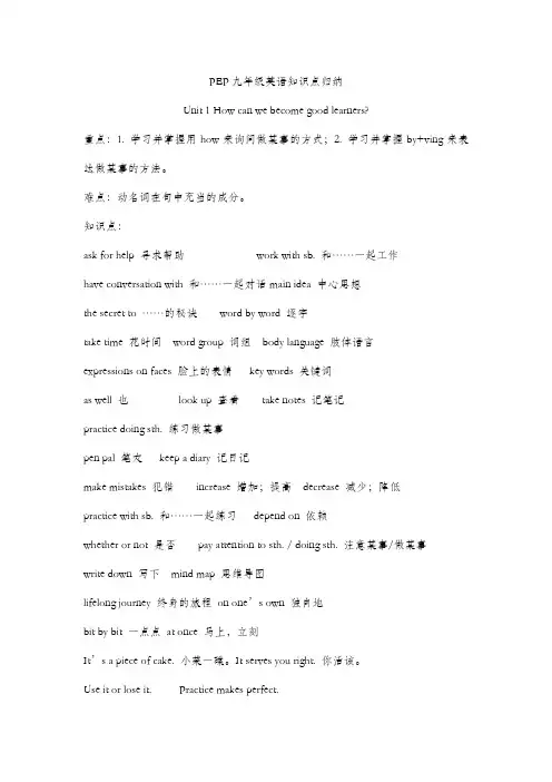 人教版九年级全一册英语知识点归纳(最新最全)