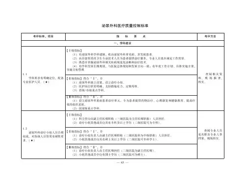 泌尿外科医疗质量控制标准（医疗质量控制标准）