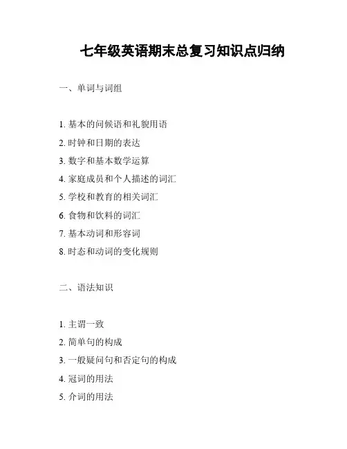 七年级英语期末总复习知识点归纳
