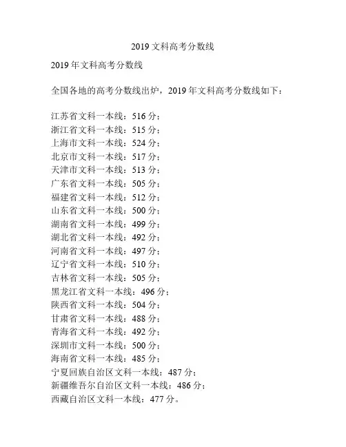2019文科高考分数线
