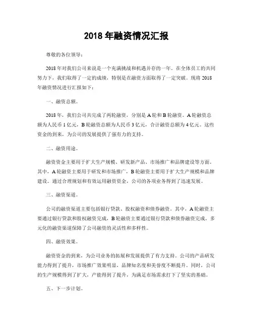 2018年融资情况汇报