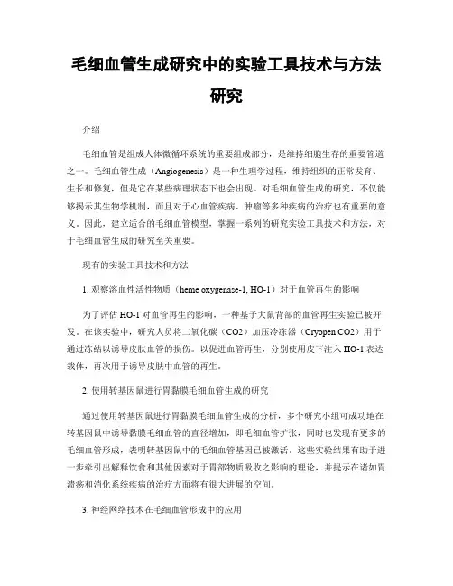 毛细血管生成研究中的实验工具技术与方法研究
