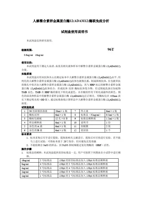 人解整合素样金属蛋白酶12ADAM12酶联免疫分析