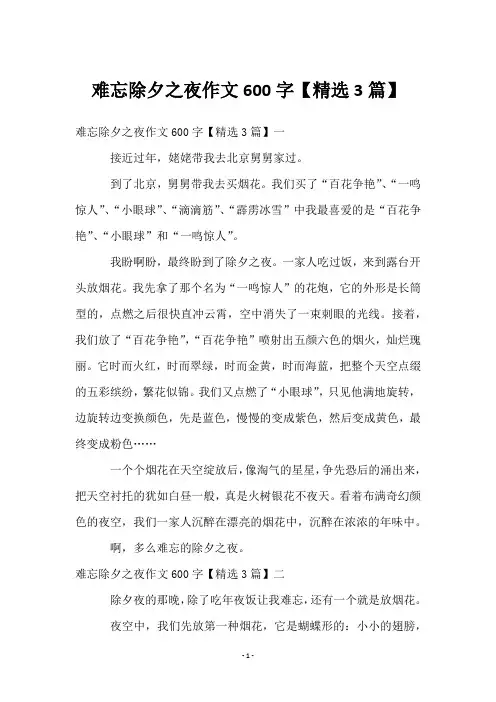 难忘除夕之夜作文600字【3篇】