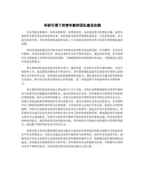 科研引领下的青年教师团队建设实践