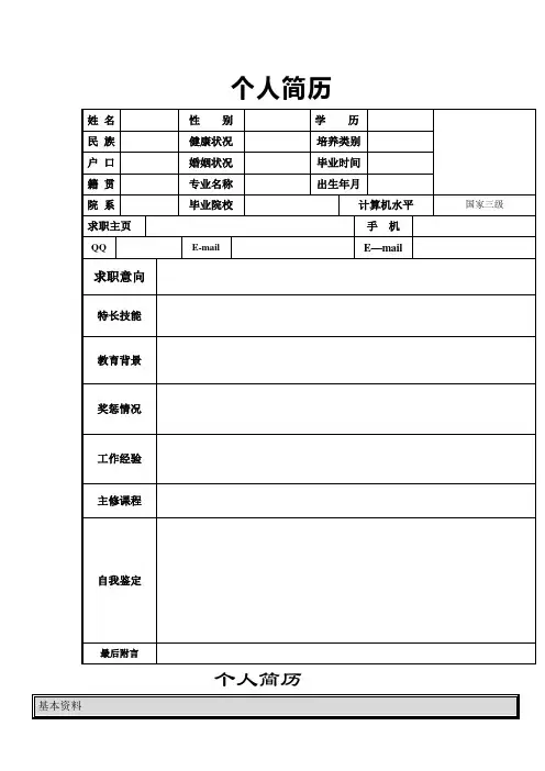 个人简历模板大全(word版可编辑)