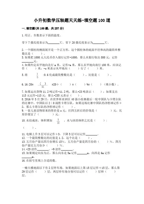 小升初数学压轴题天天练-填空题100道及一套答案