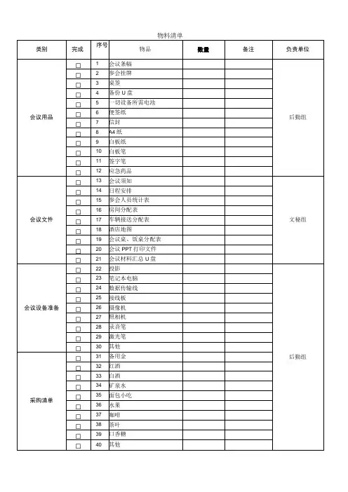 会议室物料清单