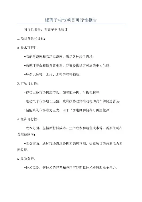 锂离子电池项目可行性报告