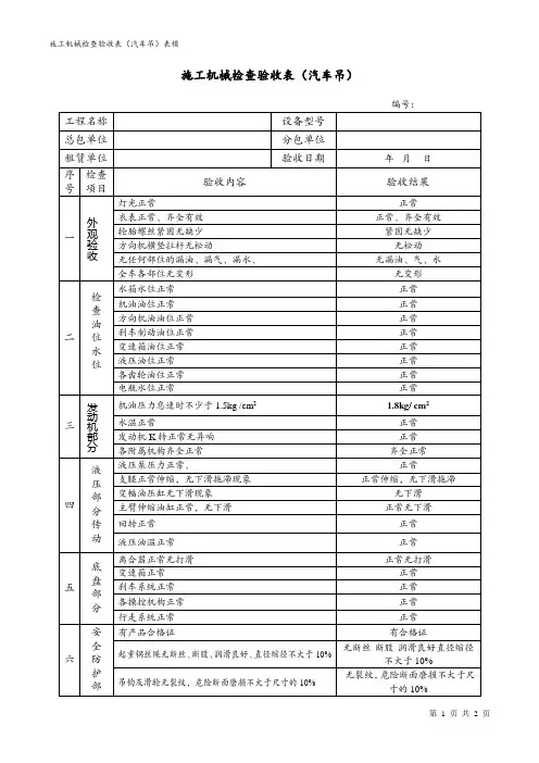 施工机械检查验收表(汽车吊)